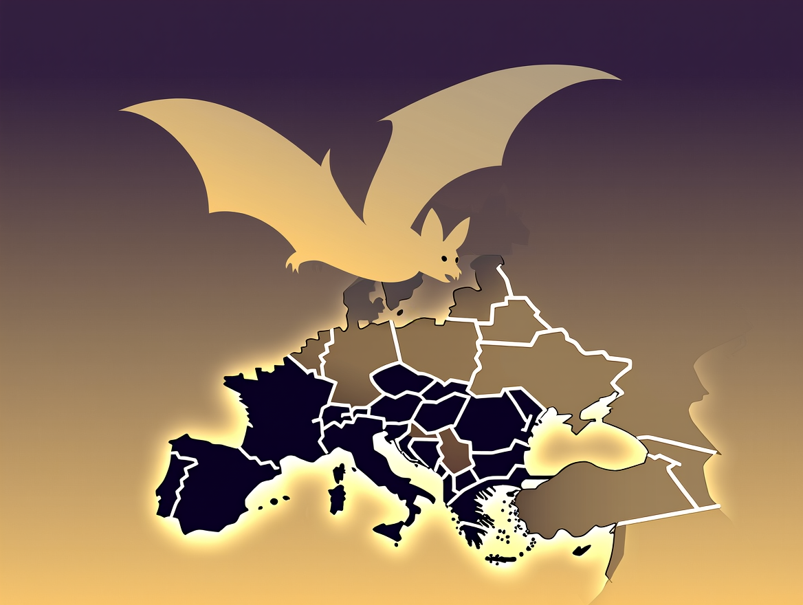 Ilustración sobre el origen de los murciélagos en Europa hace 65 millones de años
