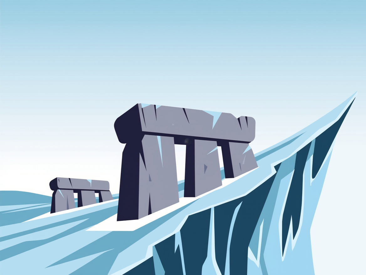 Ilustración sobre la piedra del altar de Stonehenge y los glaciares